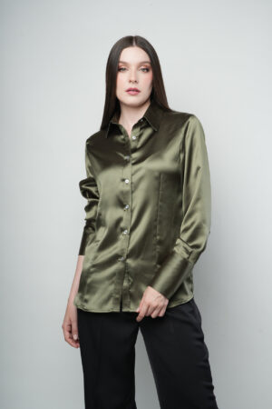 CAMISA EN SEDA ANA VERDE OLIVA 0